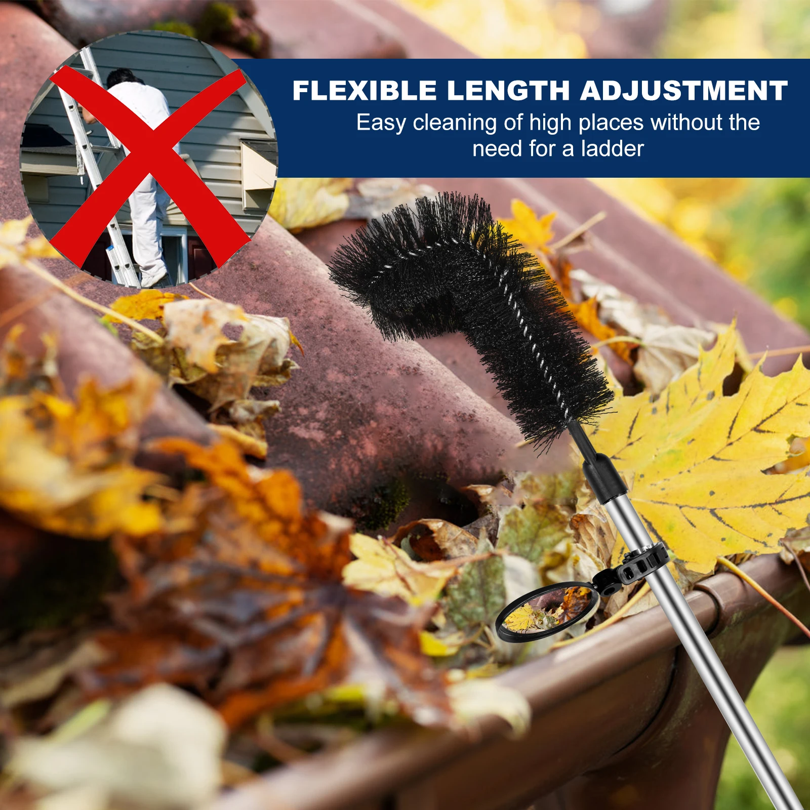 Gutter Cleaning Brush Adjustable Length 3.6/2.9m Roofing Gutter Cleaning Tool For Removing Leaves Debris Sundries