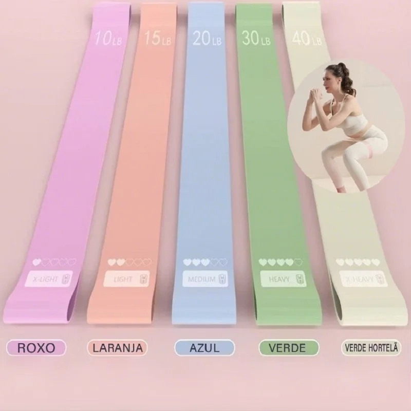 Conjunto De Faixas De Resistência Colorida De 5 Peças Bandas Elásticas Portáteis Para Ioga Pilates Academia De Ginástic
