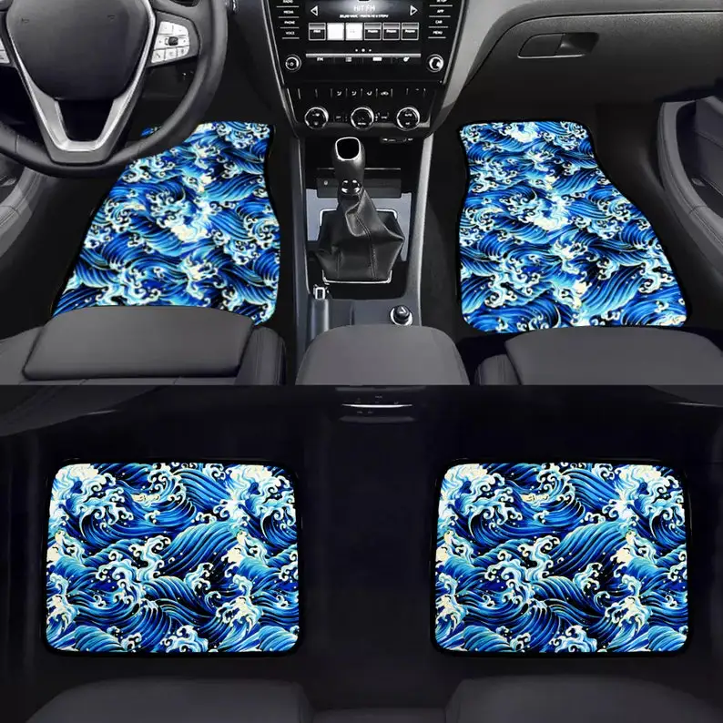 

4Pcs JDM Sakura Wave Blue Fabric Floor Mats Interior Carpets Universal