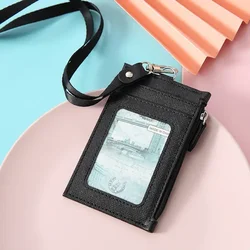 Premium PU Leather Lanyard Wallet with Card Holder & Coin Pouch (Black)