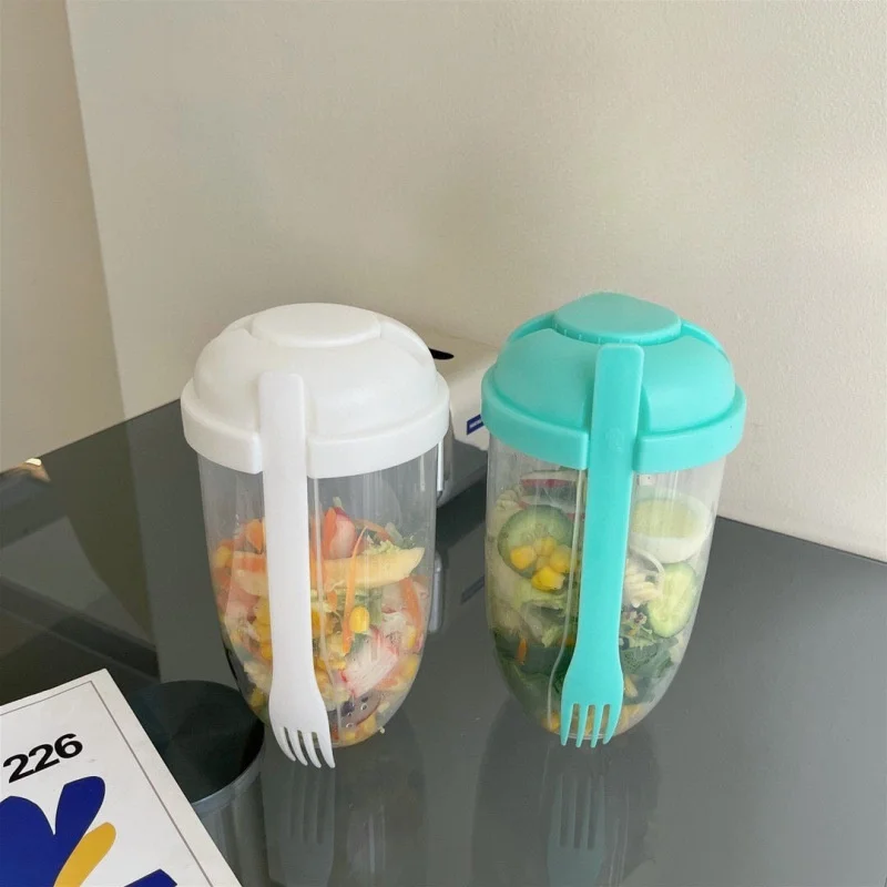 Salad Shaker Fresh Salad glass Portable fruit and vegetable salad glass with fork and salad dressing holder 1pc salad shaker