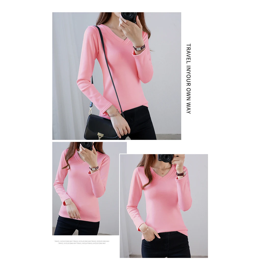 Women Thermal Underwear Velvet V Neck Lady Basic Top Cold Weather Soft Comfortable Baselayer Dressing Breathable Sleepwear