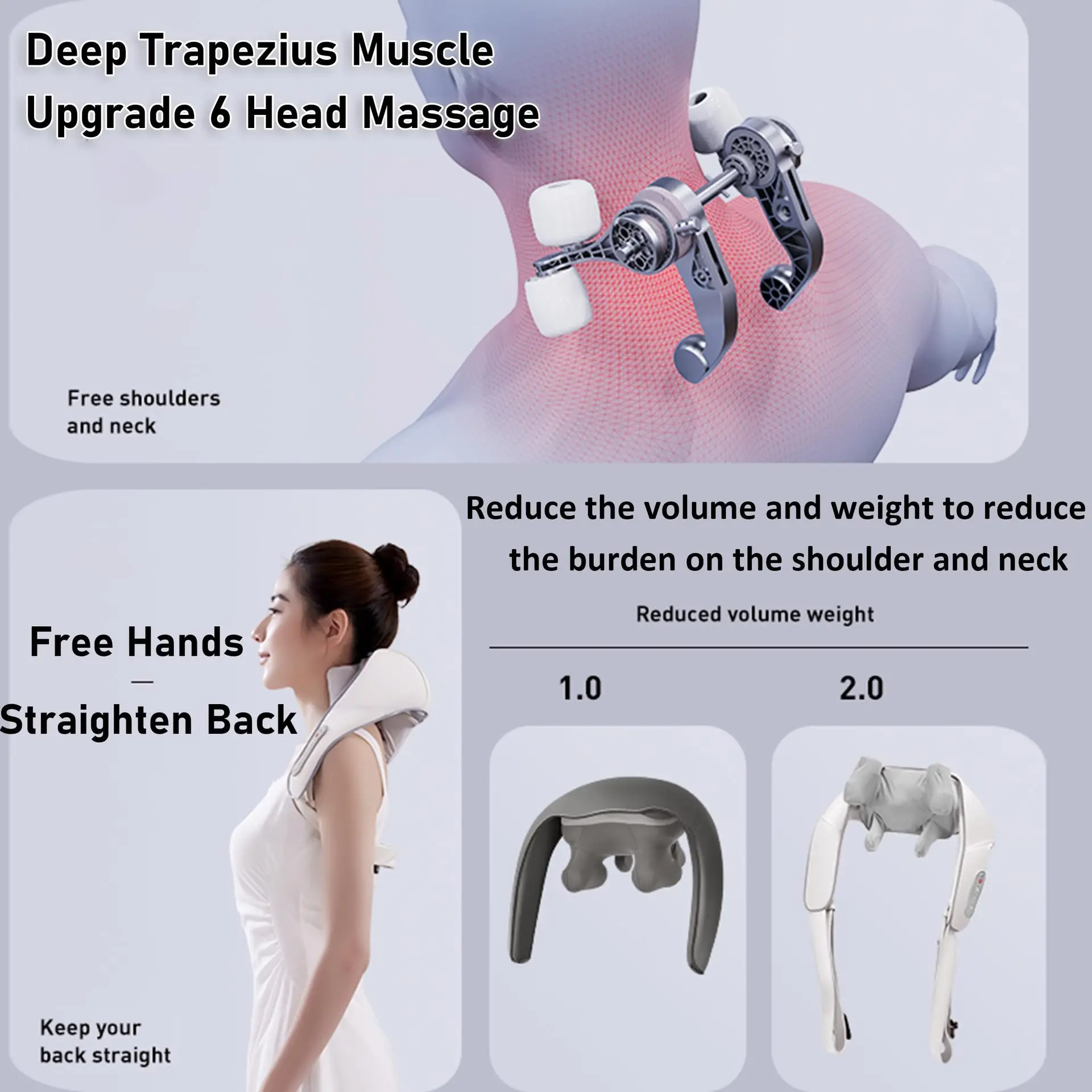 Neck Massager For Pain Relief Rechargeable Trapezius Muscle Kneading Shoulder Cervical Spine Multifunction Body Home Massagers