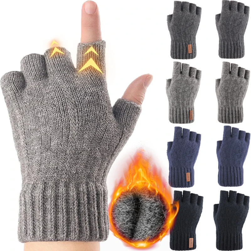 Winter Fingerless Gloves Women Men Outdoor Elastic Knitted Gloves Warm Wool Half Finger Mittens Driving Touchscreen Gloves