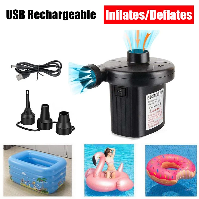 Electric Air Pump Inflator 75W USB Rechargeable Air Compressor Portable For PVC Boat Mattress Inflatable Pool Raft Bed air pump inflatable pump