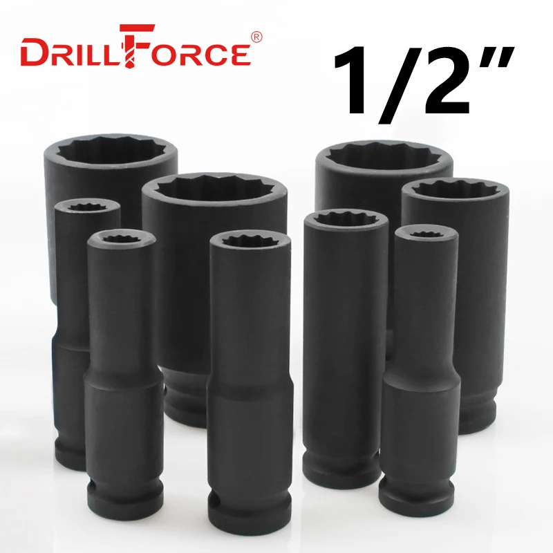 

Drillforce 8-41mm Deep Impact Pneumatic Socket Driver Torx Head 12 Point 1/2" Adapter Car Auto Truck Tire Wrench Repair Tool