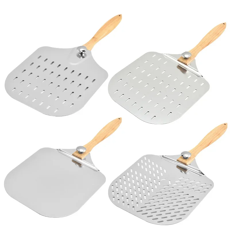 Baking Tool Perforated Pizza with Detachable Rubber Wood Handle Lightweight Aluminum Detachable Pizza Shovel Transfer Tools