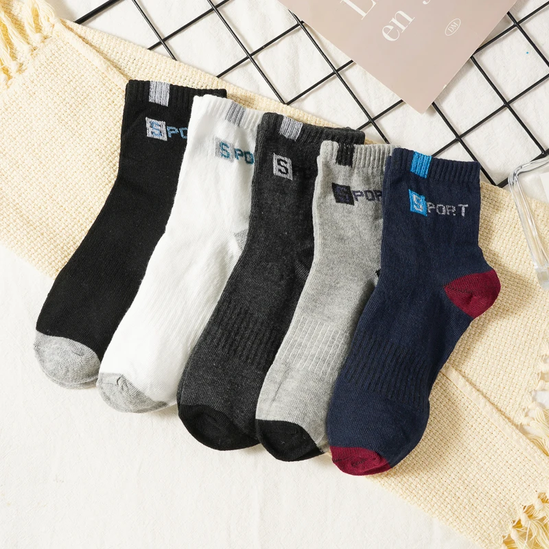 5 Pairs/sets Men's Mid-tube Socks Trendy Casual Sports Sock Male Breathable Comfortable Sweat-absorbent Solid Socks