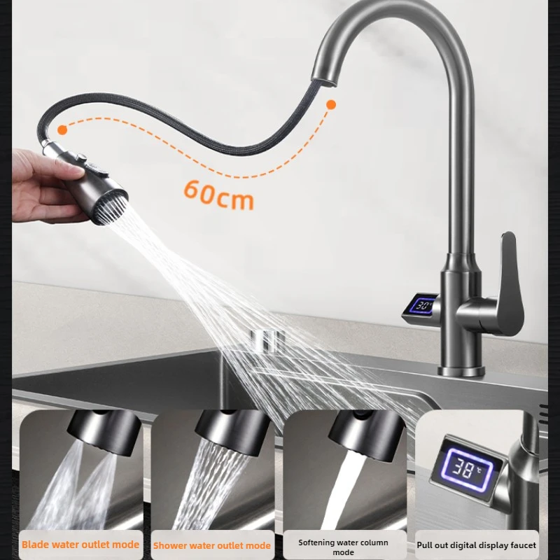 Kitchen Dishwashing Sink,Fruit Basin,Gun Ash,Large Sink,Household Stainless Steel Sink,Under Table Basin Digital display basin