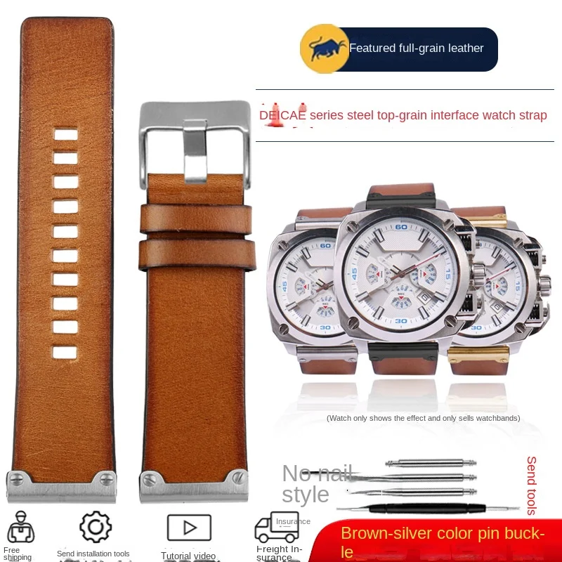 Vintage Brown Leather Watch Strap, 26mm Retro Men's Bracelet