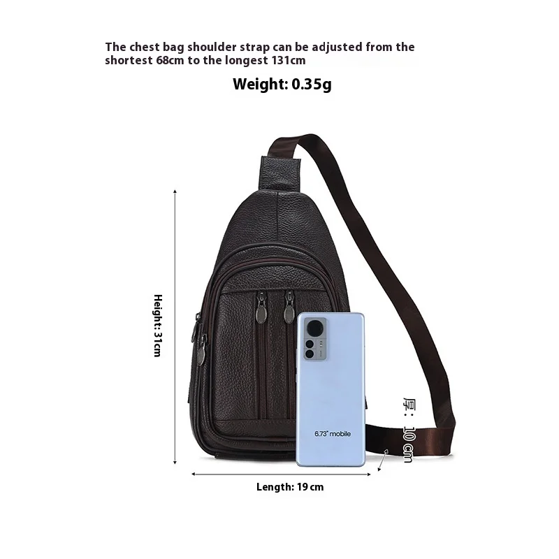 Genuine Leather Chest Bag for Men, Outdoor Sports Crossbody Bag with Large Capacity