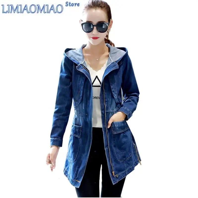 New Hooded Denim Women Jackets Spring Autumn Loose Vintage Long-sleeved Jeans Jacket Casual Student Slim Denim Coat Plus size