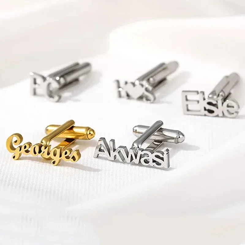 Custom Name Shirt Cufflinks Personalized Customized  Stainless Steel Buttons Man Jewelry Gift Wedding Accessories LOGO Cufflink