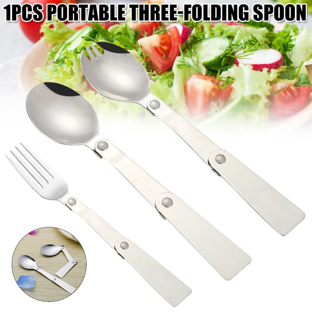 Maydahui Spoon and Fork Foldable Stainless Steel SUS 18/10（304）Salad Spork  Portable for Thermos Camping Outdoors(Pack of 2)