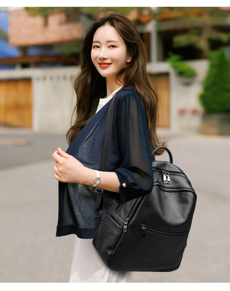 100% Genuine Leather Backpacks For Women Cowhide High Capacity Waterproof Backpack Trendy Women Bags Girl Travel School Bags 3