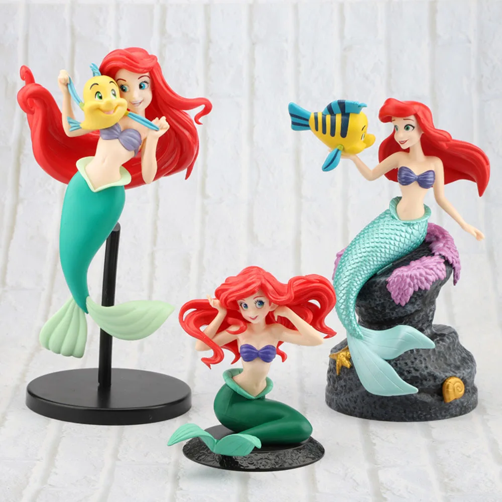 3 Stili Anime Disney Princess Mermaid Ariel Pvc Action Figures Kawaii Charm Model Car Cake Decorations Doll Cute Toys Regali Per Bambini