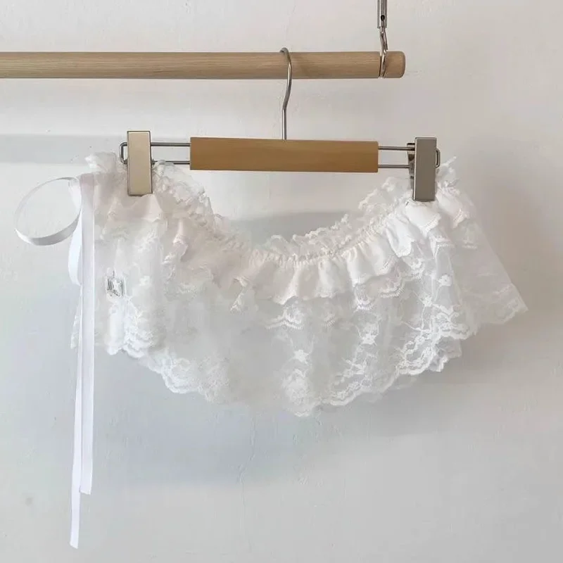Korean Lace Mini Skirt Women Y2K Streetwear Lace Up Ruffles Skirt Summer Harajuku Kawaii High Waist Pleated Black Skirts Ladies 5