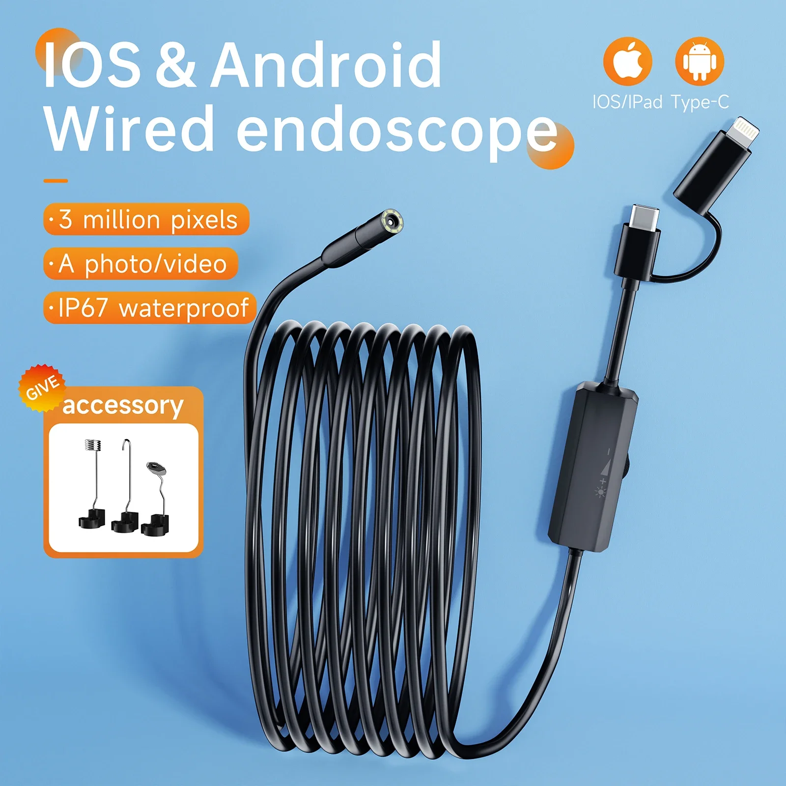 5.5/8mm endoscope számára android iphone&ios smartphone autó Csőhálózat autóipari boroscope Szennyvízcsatorna Megtekintés szerszámok endoscopy camer eszköz