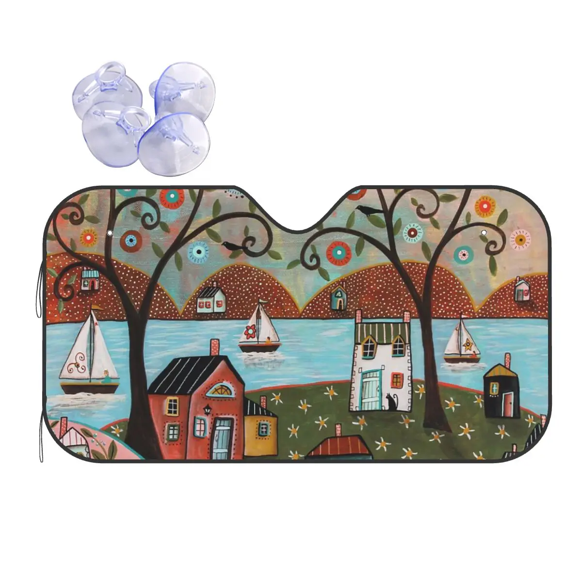 

Retro Rural Color Cities Cute Windshield Sunshade 70x130cm Vintage Foils Sun Visor Solar Protect