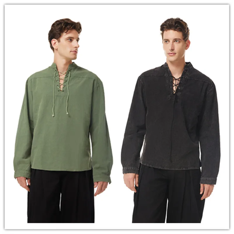 

Men Medieval Gothic Steampunk Hoodie Viking Shirts Sweatshirt Lace Up Long Sleeve Pullover Casual Blouses Halloween Tops