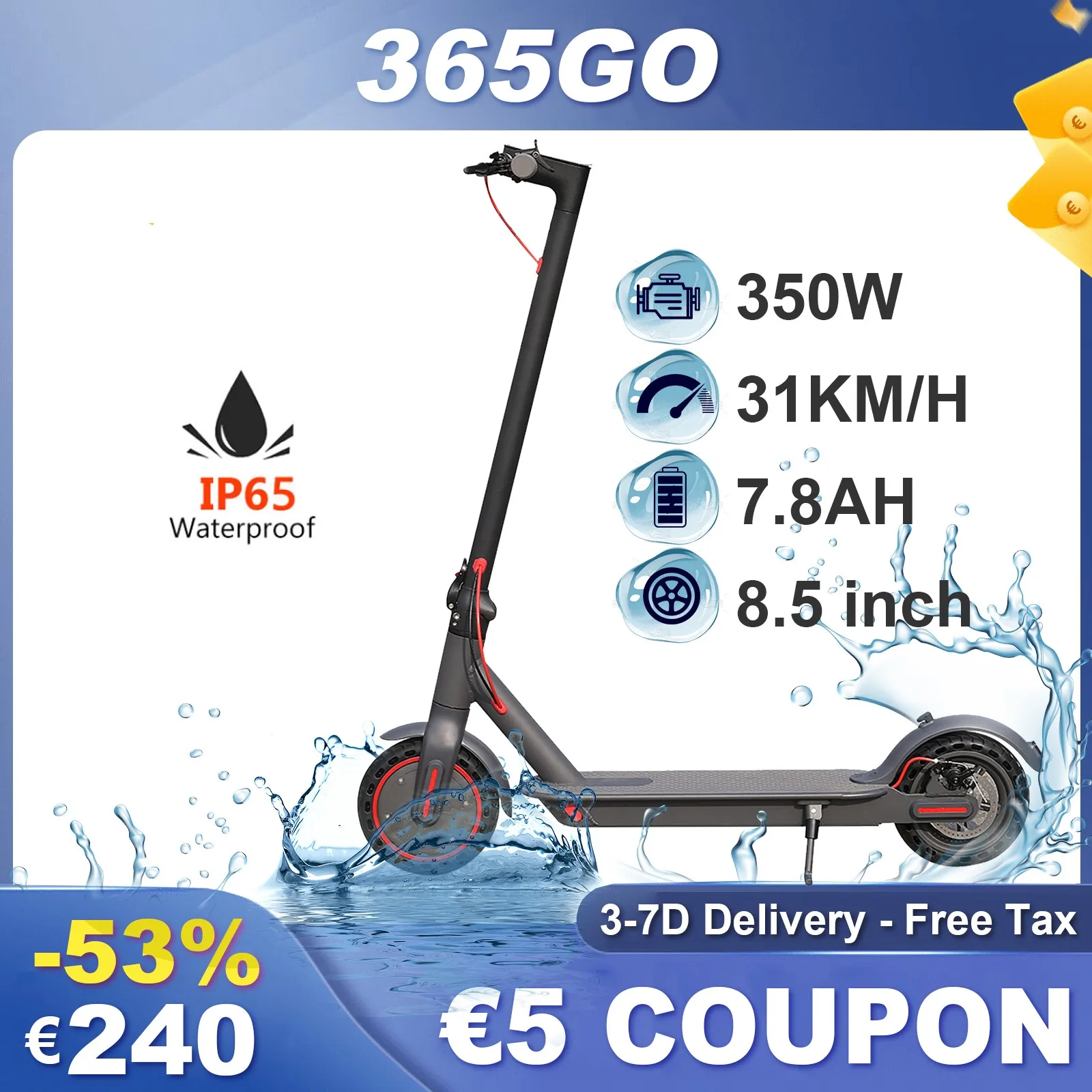 365go 350w Electric Scooter 31km/h 8.5 Inch Antislip Electric Kick Scooter Vs Xiaomi M365 7.8ah