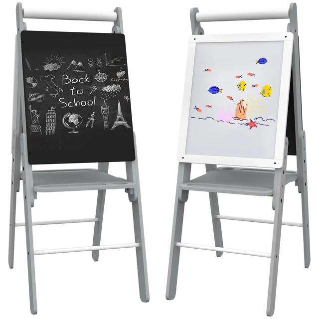 Kids Easel with Paper Roll Double-Sided Whiteboard & Chalkboard Adjustable  Kids Art Easel Standing Easel with Numbers Accessories for Kids and Toddlers