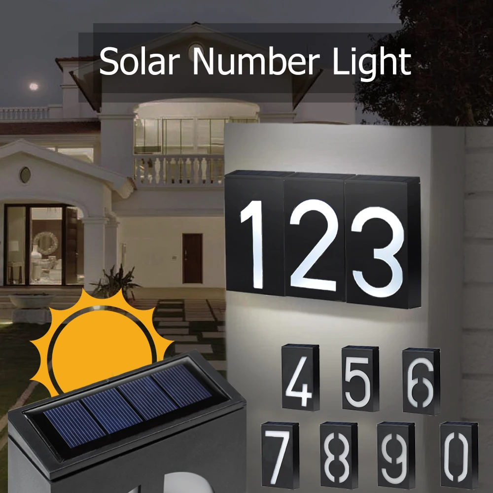 

Solar House Number Lamp Garden Solar Waterproof Wall Lights Led Outdoor Lighting Rechargeable Number Door Plate Light