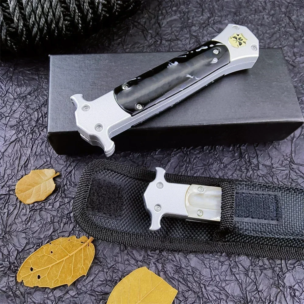 Portable Tactical Folding Pocket Knife Hunting Self Defense Hiking Utility EDC Tools 440C Blade Zinc Alloy Acrylic Handle 5