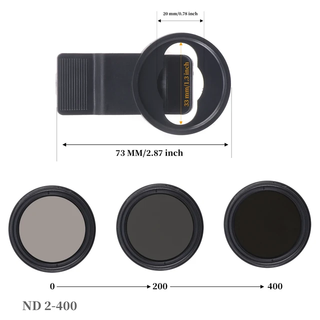  52mm Clip-on ND 2-400 Phone Camera Lens Filter, ND