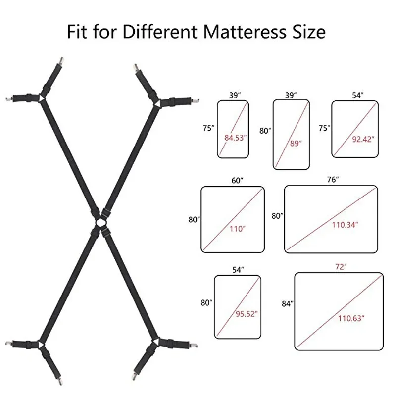 1 Set Adjustable Bed Suspenders Sheet Fastener Straps Clippers Clips Holder Kit Gripper Fitted Crisscross Bed Sheet Holder 6