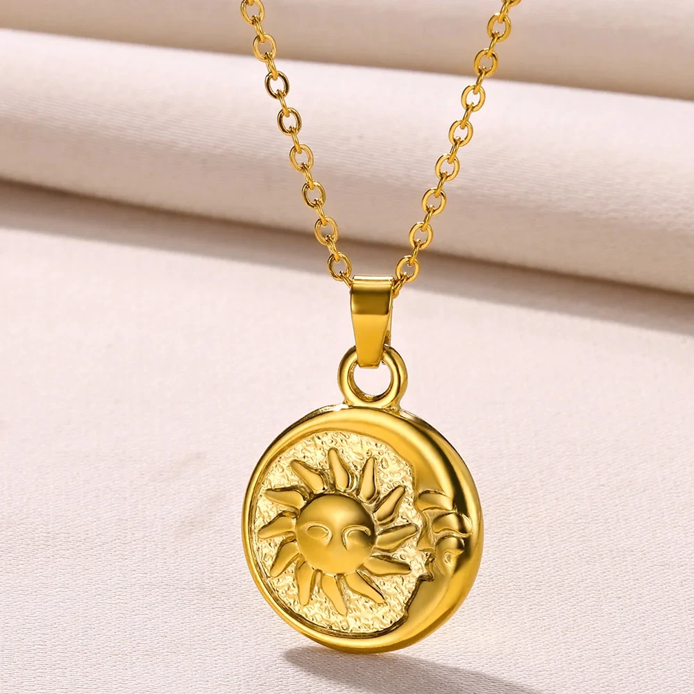 Vine Fucking Difference Moon Sun Round Necklace Gold Steel