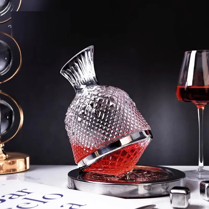Wine aerator decanter 360 Rotating Wine Decanter Tumbler 1500ml Decanter Dispenser Crystal Glass Bottle Wine Aerator Mirror Jug Gift Bar Decoration