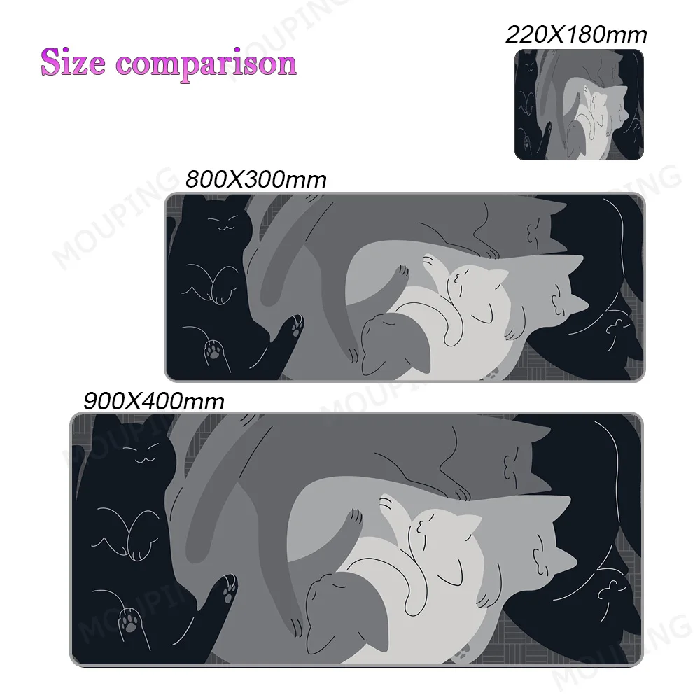 Kawaii Cat Mouse Pad Pink 90x40 Black and White with Cats Xxl Desk Mat Catpaw Mousepad Large Computer Slipmat Anime Accessories