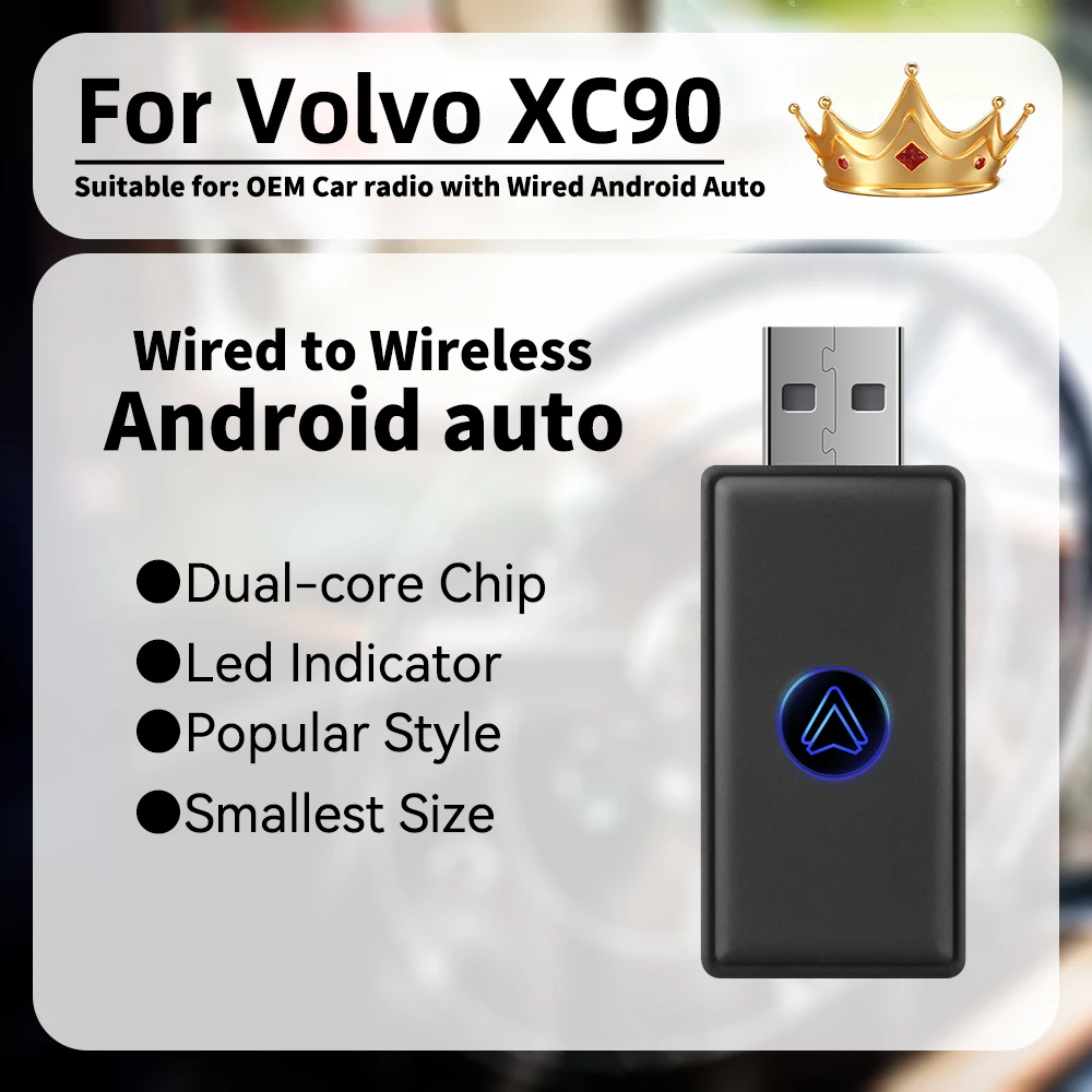 

Mini Android Auto Wireless Adapter Newest Smart AI Box for Volvo XC90 Car OEM Wired Android Auto to Wireless USB Type-C Dongle