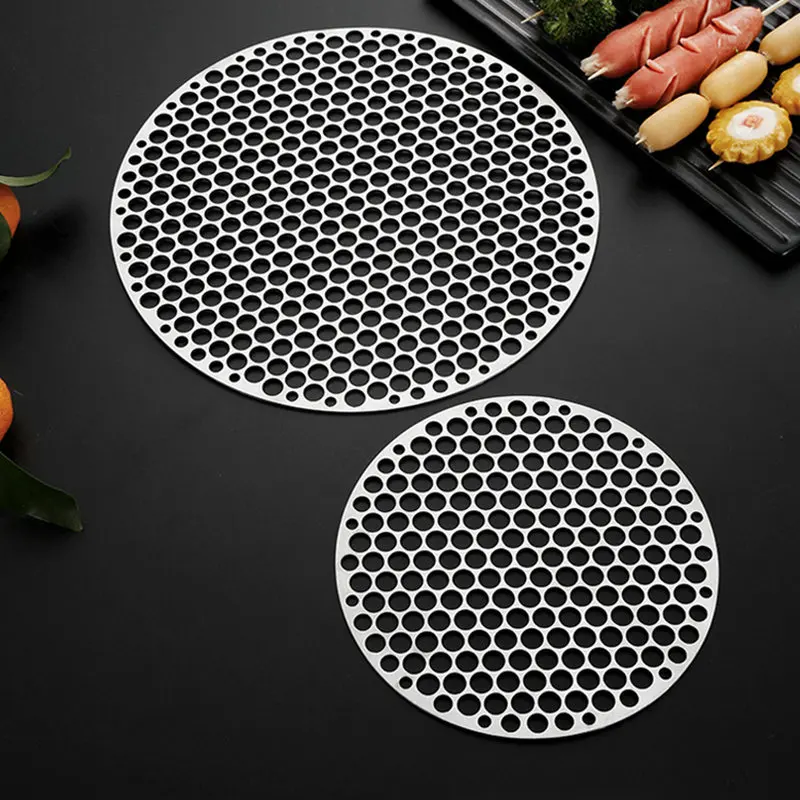 Bbq Net 15-30CM Stainless Steel 201 Food Grade Round BBQ Charcoal Grate Barbecue Grill Grid Mesh Net with Cellular Holes