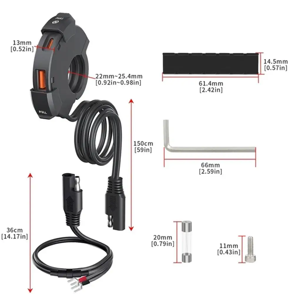 범용 오토바이 USB C 타입 충전기, 자전거 모토 R1K3 용, 핸들 바 장착 브래킷 충전기, 30W IP65 방수, QC3.0
