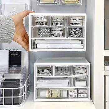 Scatola portaoggetti da scrivania in plastica, stile cassetto, piccola scatola portaoggetti per ufficio, dormitorio studentesco, articoli per l'organizzazione.