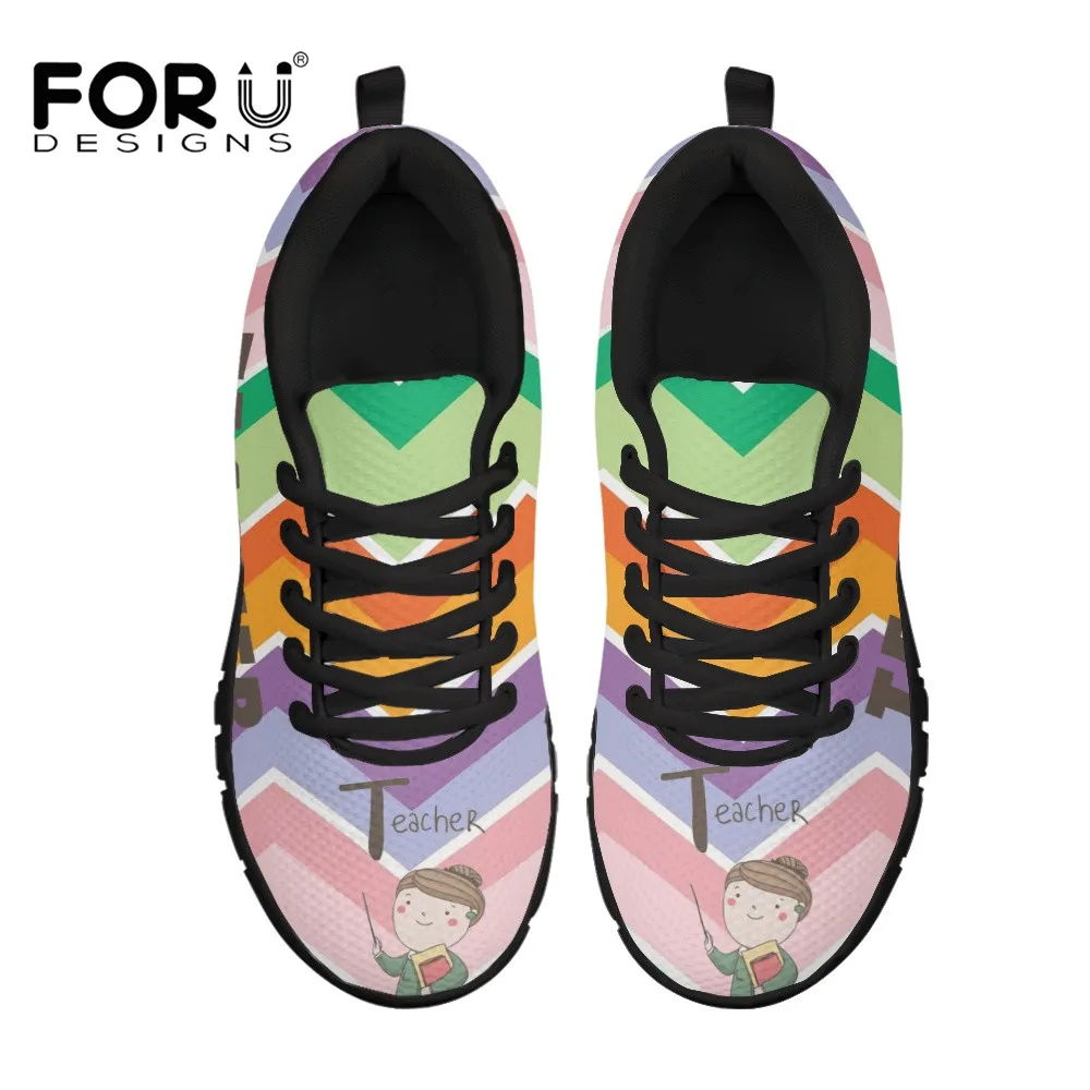 

FORUDESIGNS Casual Ladies Lace Up Flats Sneakers Cute Cartoon Teacher Printing Women Shoes Brand Footwear Gifts for Teachers