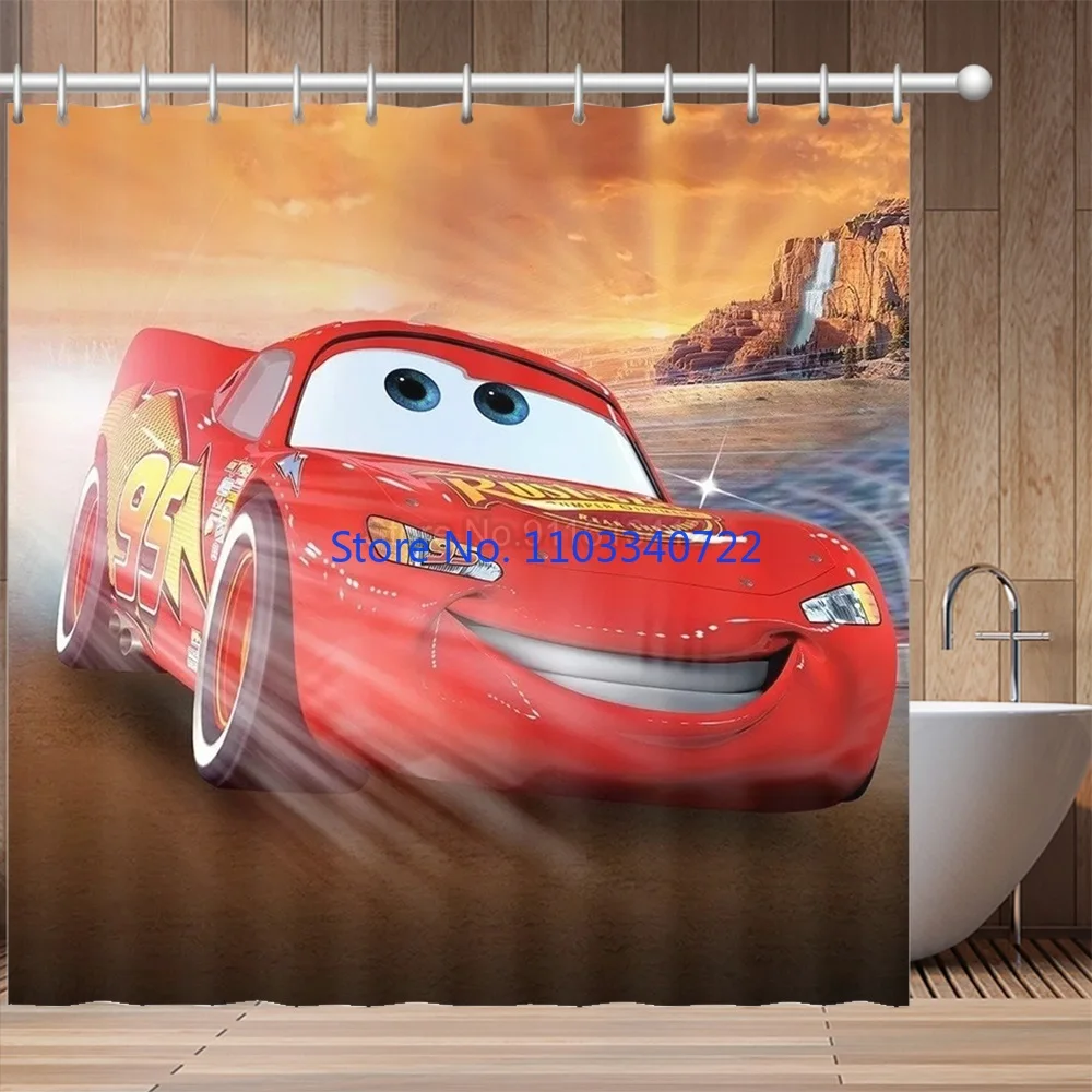 Anime Red Lightning McQueen Cars Shower Curtain 1pcs Cartoon Bath Screen Curtains with Hooks for Bathroom Decor Waterproof 4