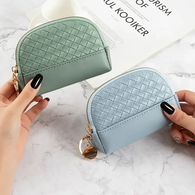 

New Purse Female Short Zipper Weave Simple Purse Small Fresh Student Meal Card Credit Card Bag Female