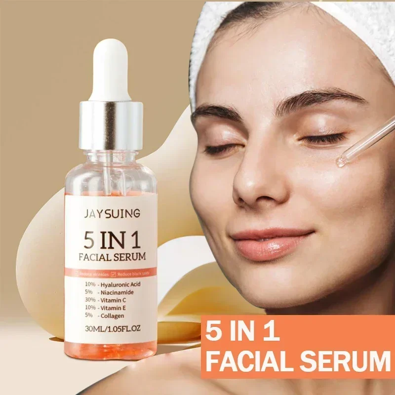 5 In 1 Face Serum Moisturizing Hyaluronic Acid Anti Wrinkle Aging Vitamin C Whitening Facial Serum Shrink Pores Skin Care 30ml 4