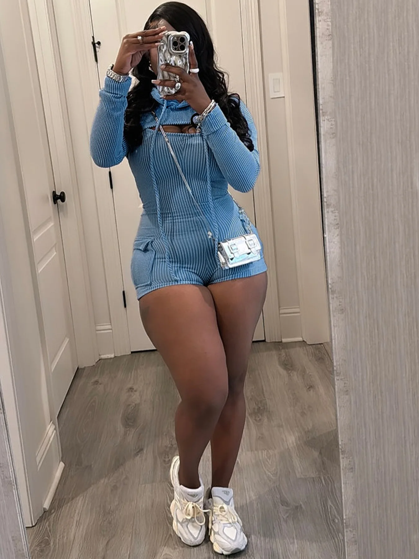 PYMQR 2024 Summer New Long Sleeved Hooded Suspender Slim Fit Jumpsuit Two-piece Set Woman Streetwear Club Party Beach Wear