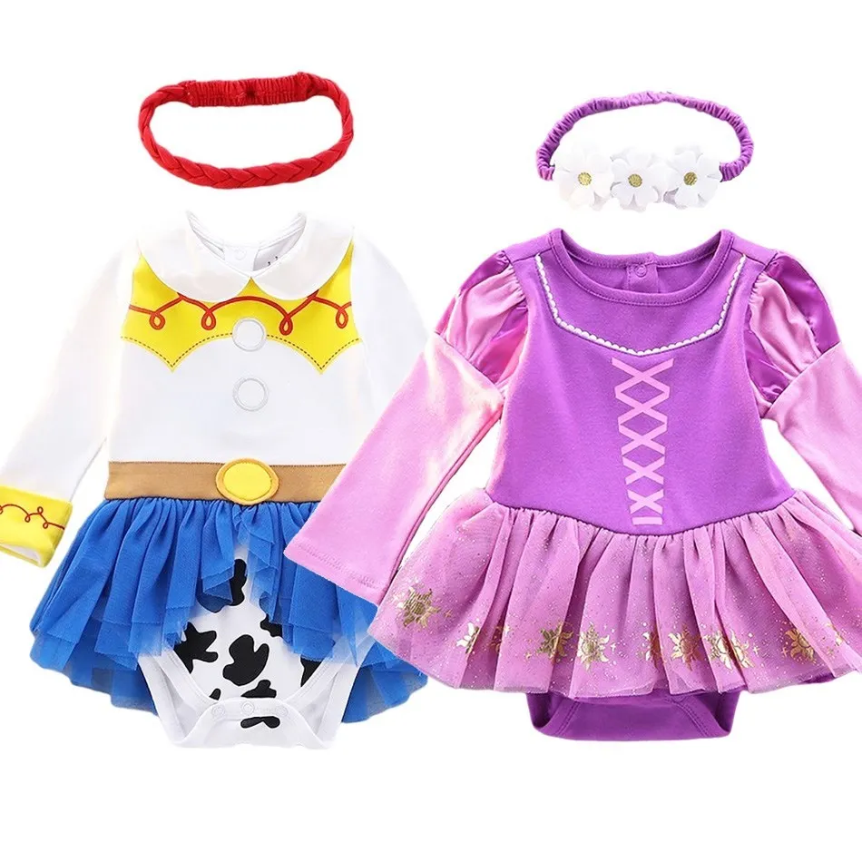

Baby Girl Costume Kids Snap Up Birthday Outfit Infant Jessie Onesie Newborn Long Sleeve Rapunzel One-Pieces Cotton Party Romper