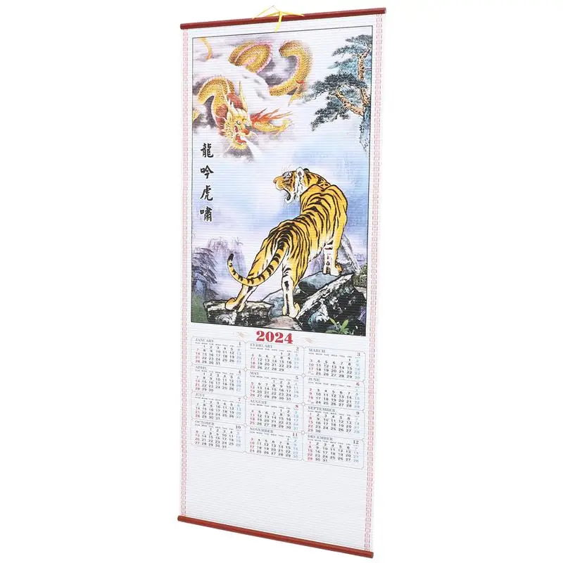 Chinese Calendar Scroll Hanging Calendar 2024 Wall Monthly New Year Traditional Hanging Calendar The Year Of Dragon Calendar