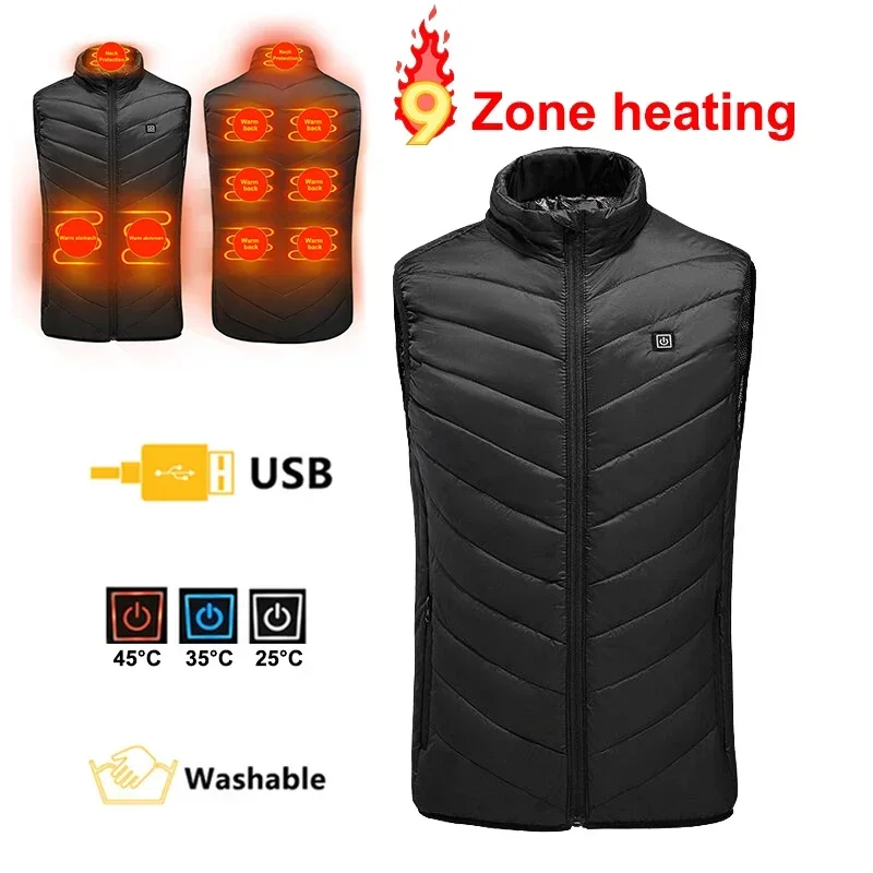 PHMAX-Chaleco con calefacción para hombre, chaqueta cálida para senderismo, deportes al aire libre, esquí, calefacción, ropa térmica, USB, 9/2 lugares, Invierno