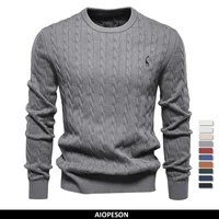 AIOPESON Mens Giraffe Embroidery Cotton Sweaters Round Neck Classic Twist Patterned Pullover Knitted Sweater for Men 1