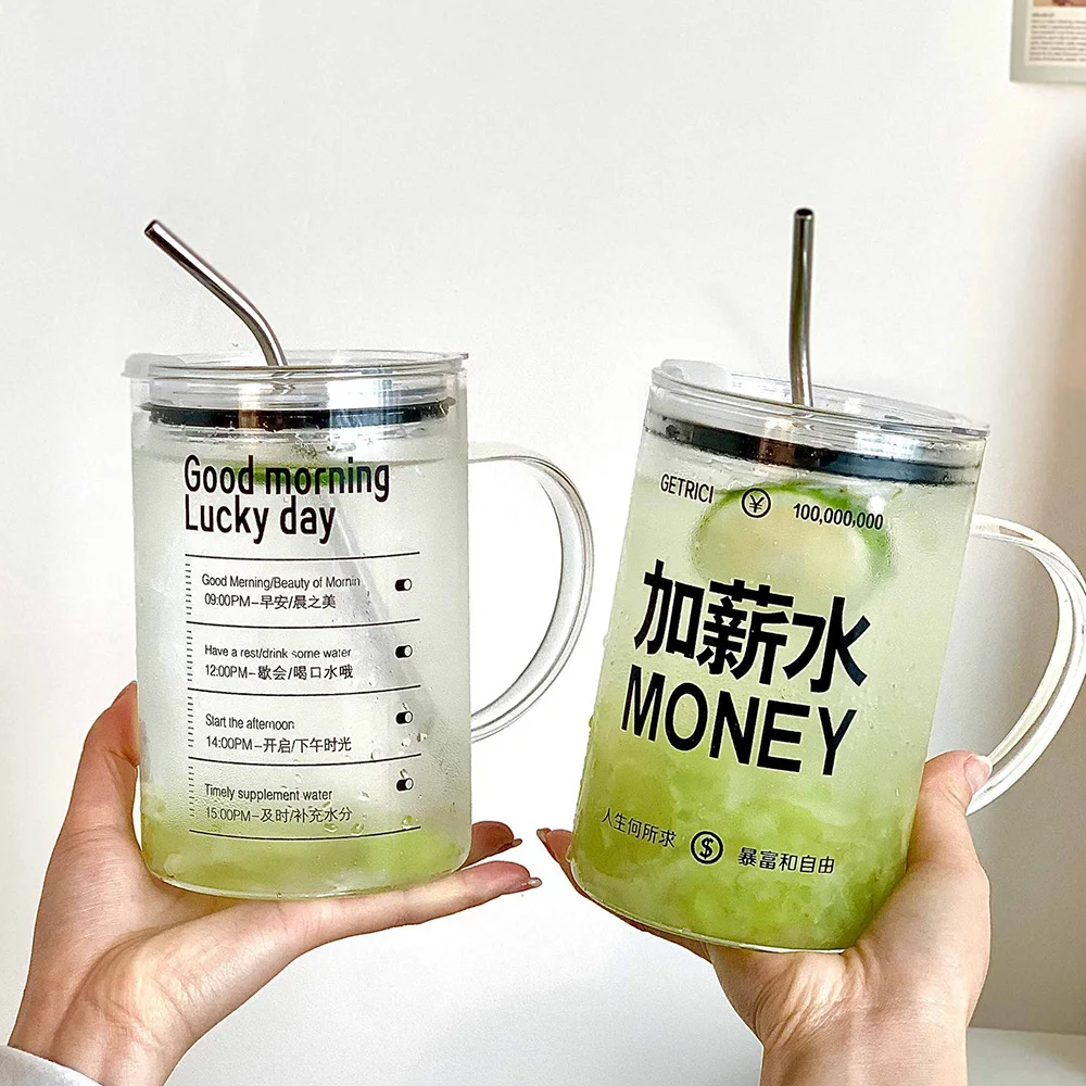 Large Capacity Glass Cup with Lid and Straw Heat-resistant 1000ml Glass Cup Tea Juice Beer Milk Mug for Summer Gift