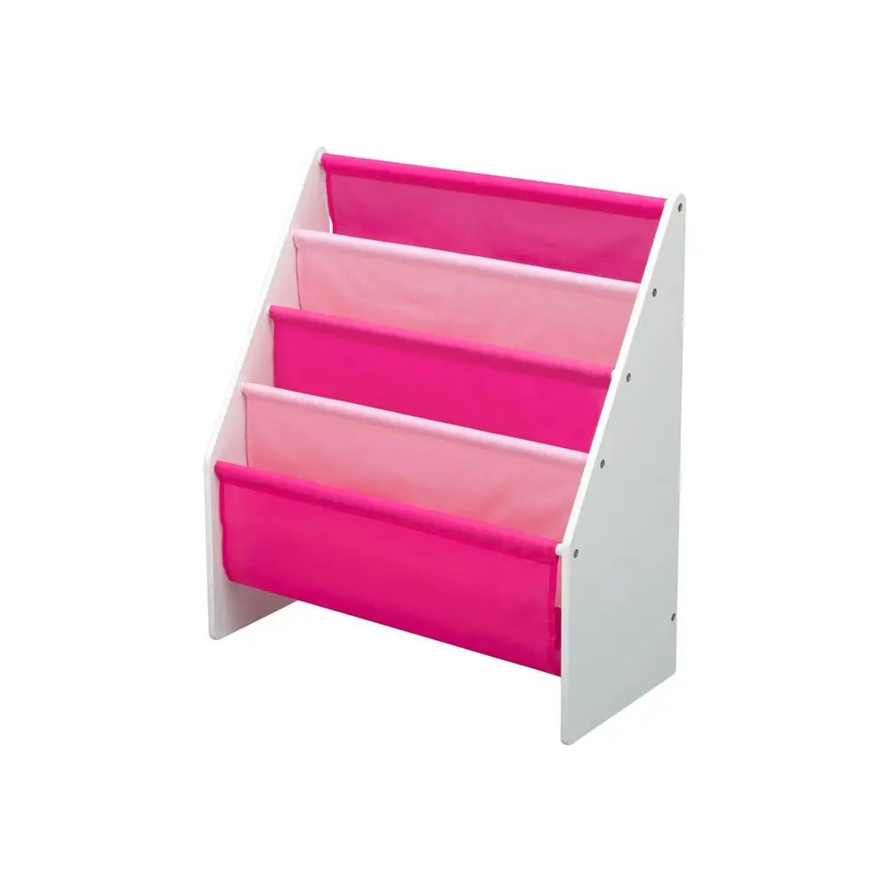 Kids Sling Book Rack Organizer 4 Tier Fabric Storage Bookshelf Children Wood Frame Bianca White Easy Access Book Storage 2