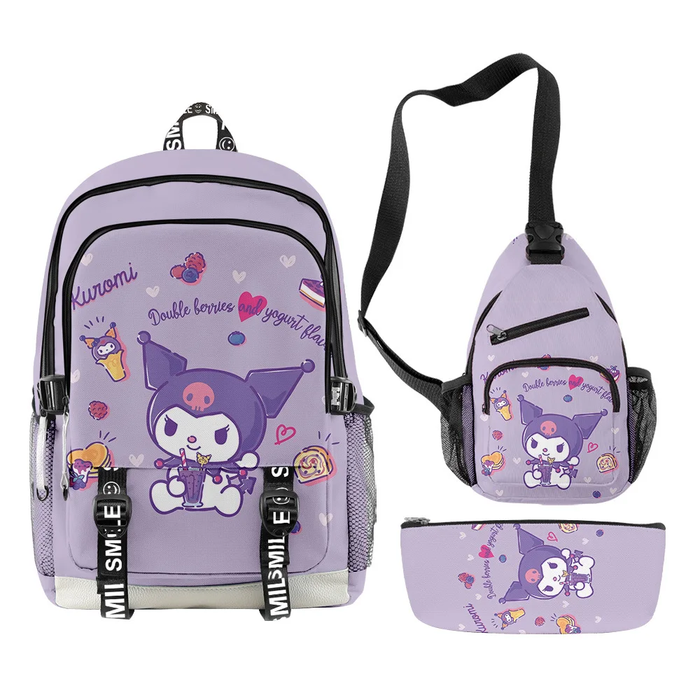 

Three-piece Set Of 3D New Product Printing Around Kuromi Kuromi Student Schoolbag Two-dimensional Backpack Pencil Bag Satchel