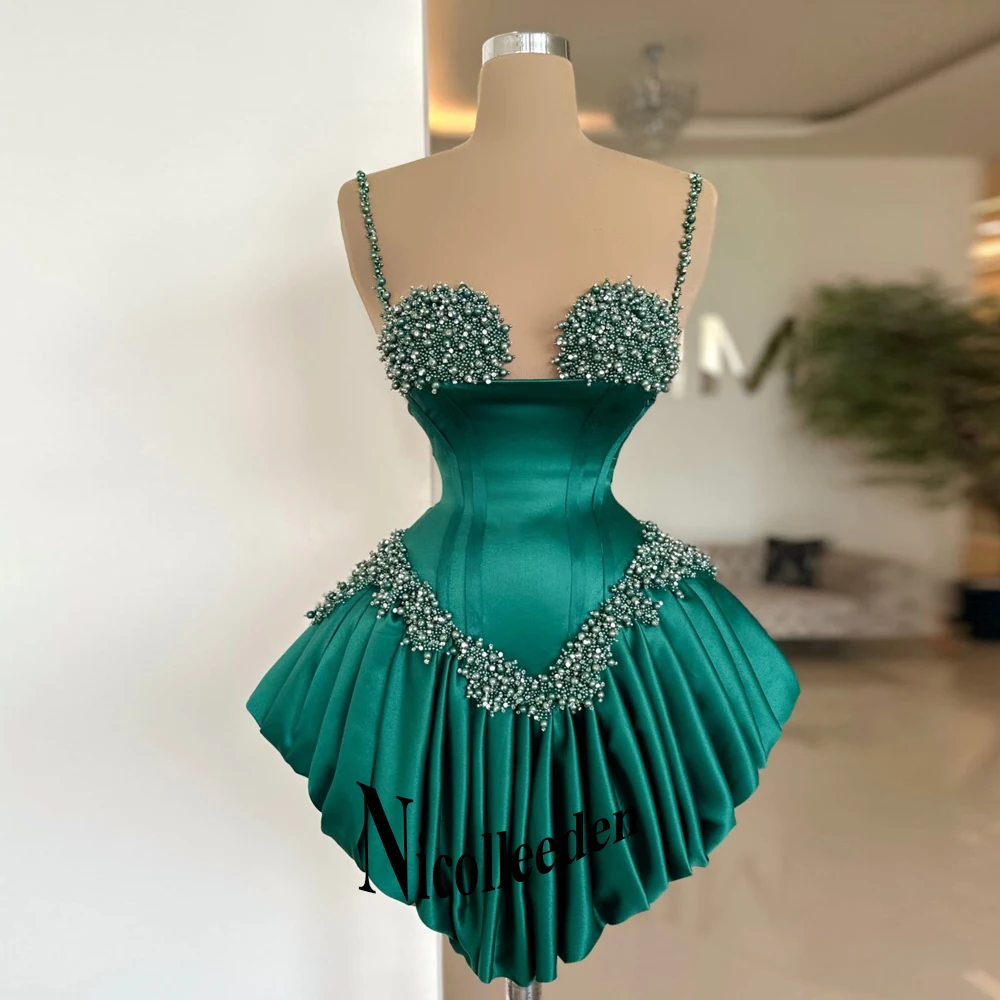Nicolle Fancy Spaghetti Straps Cocktail Dresses for Women Pleats Pearls Mini Homecoming Gowns Vestidos De Gala Customized